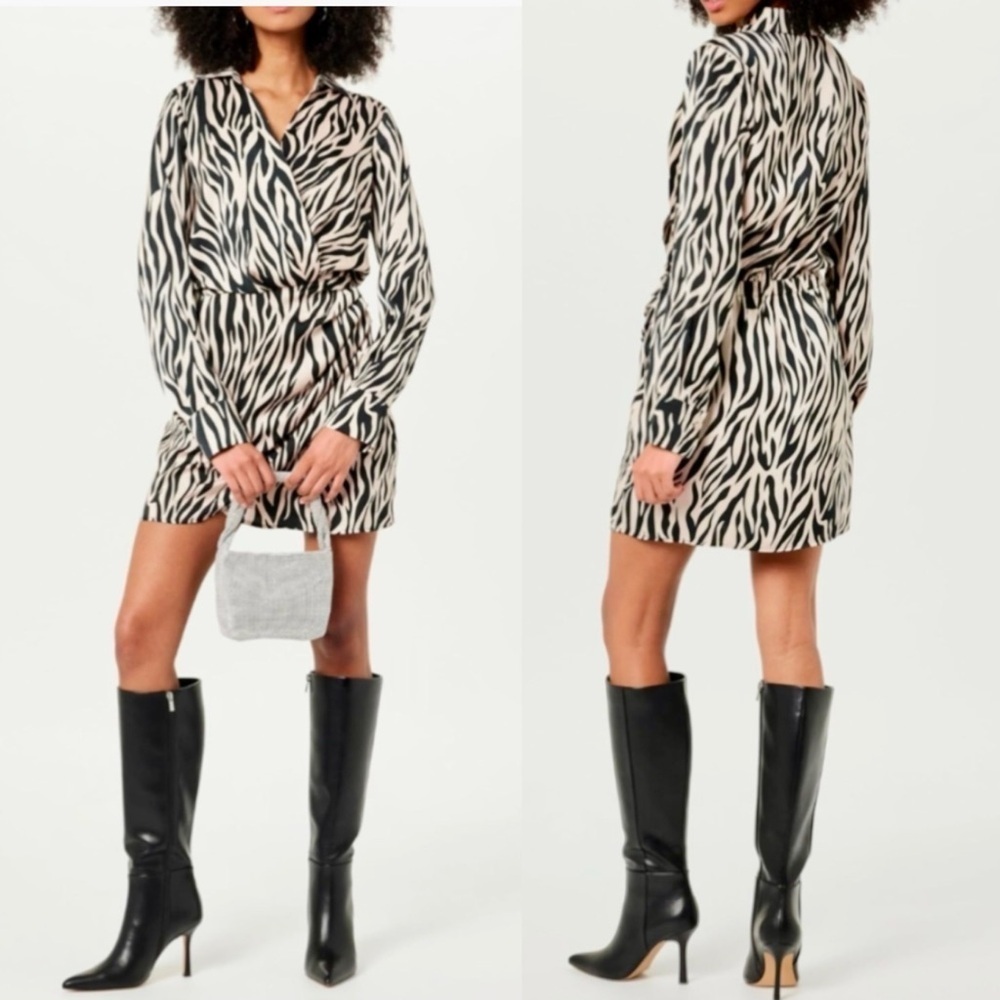 🔥 New The Drop Zebra Print Long Sleeve Wrap Dress